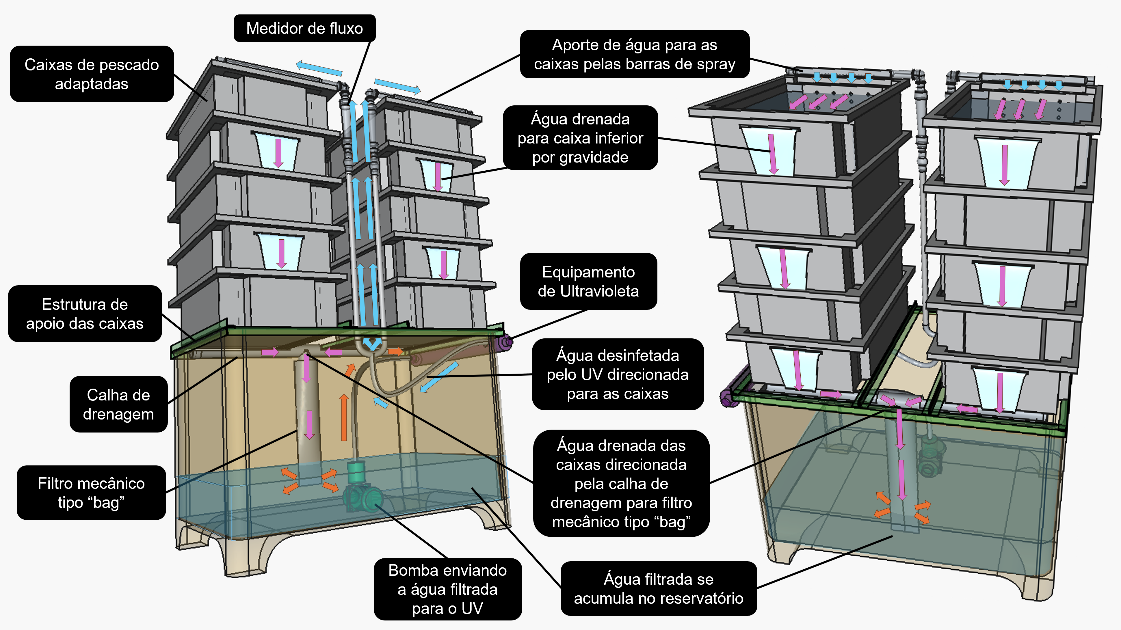 Esquema do funcionamento da depuradora vertical de ostras